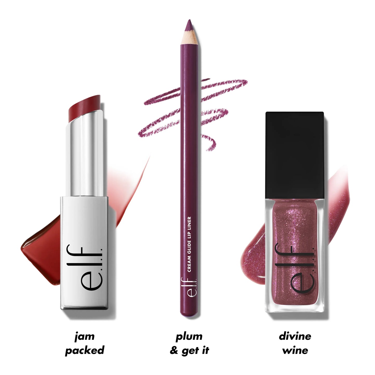 E.L.F. Glow up Lip Trio - 3-Piece Set for Day to Night Look in Rose Beige or Black Cherry Shades - Lipgloss, Lipstick